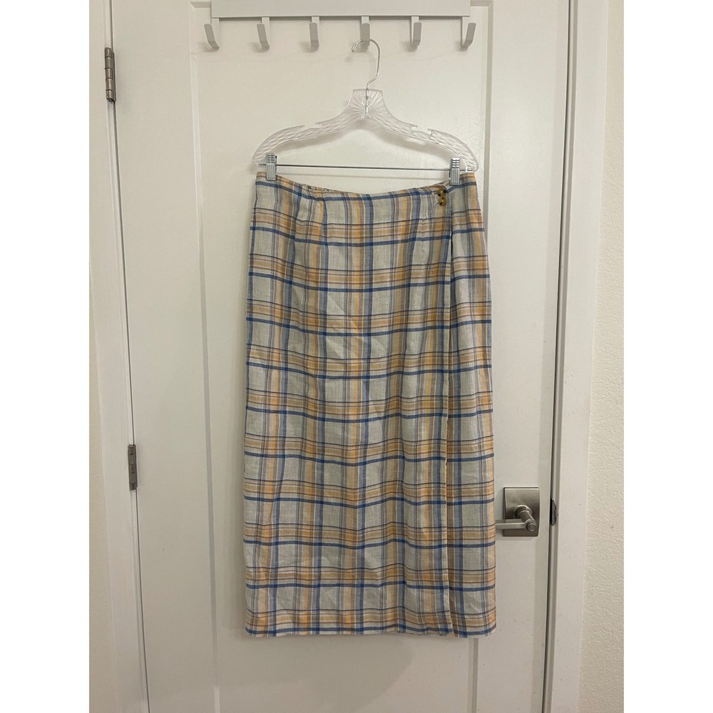 Vintage Tartan Plaid Linen Blend Maxi Skirt Scottish Highlands 90s Preppy